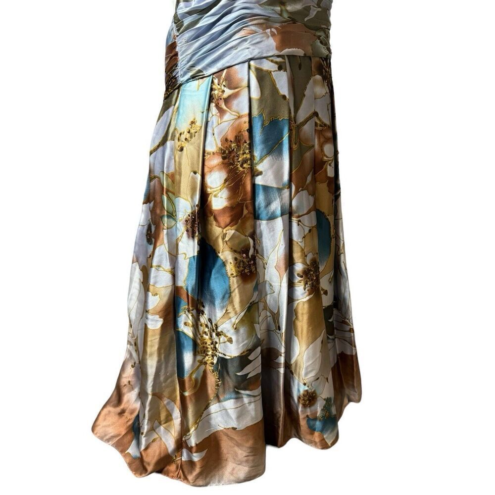 Adrianna Papell Occasions 100% Silk Blue Floral Halter Sequin Dress Y2K Sz 14 - Picture 6 of 14
